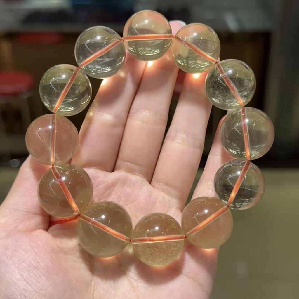 Браслет из лимонного цитрина с крупными бусинами - Натуральный, Прозрачный, Яркий и Уникальный Кристальный Дизайн