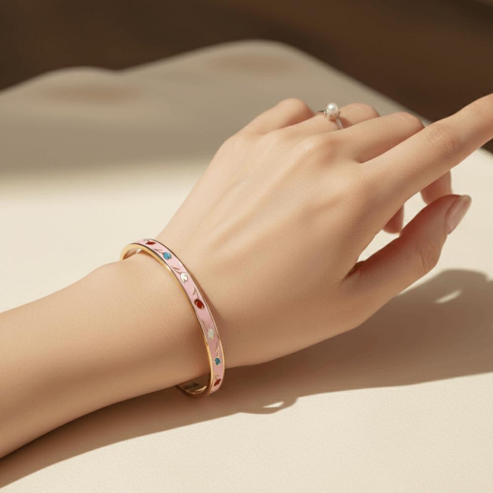 Colorful Vintage Cloisonne Bangle Traditional Women's Hand Bracelet Tulip Flower Bangle Ladies