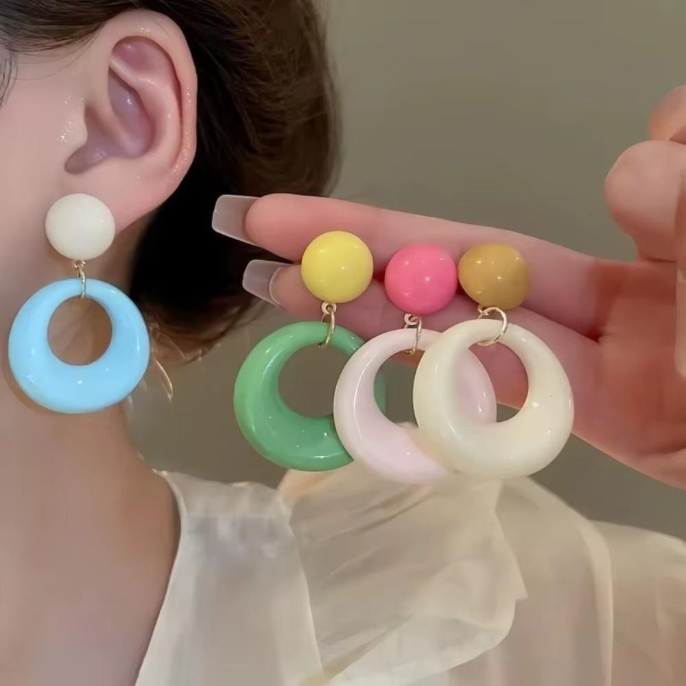 Colorful Round Drop Earrings Candy Color Contrast Color Eardrop Party