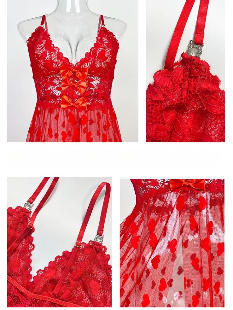 Сексуальная кружевная майка-пижама с бантом, прозрачная легкая ночная рубашка для женщин 772 Игривая женская одежда для сна с деликатными кружевными деталями