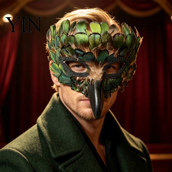 Peacock Feather Face Masque Bird Masque, Mysterious Feathers Eagle Beak Animal Half Retro Exotic Party Masquerade Costume for Halloween, Mardi