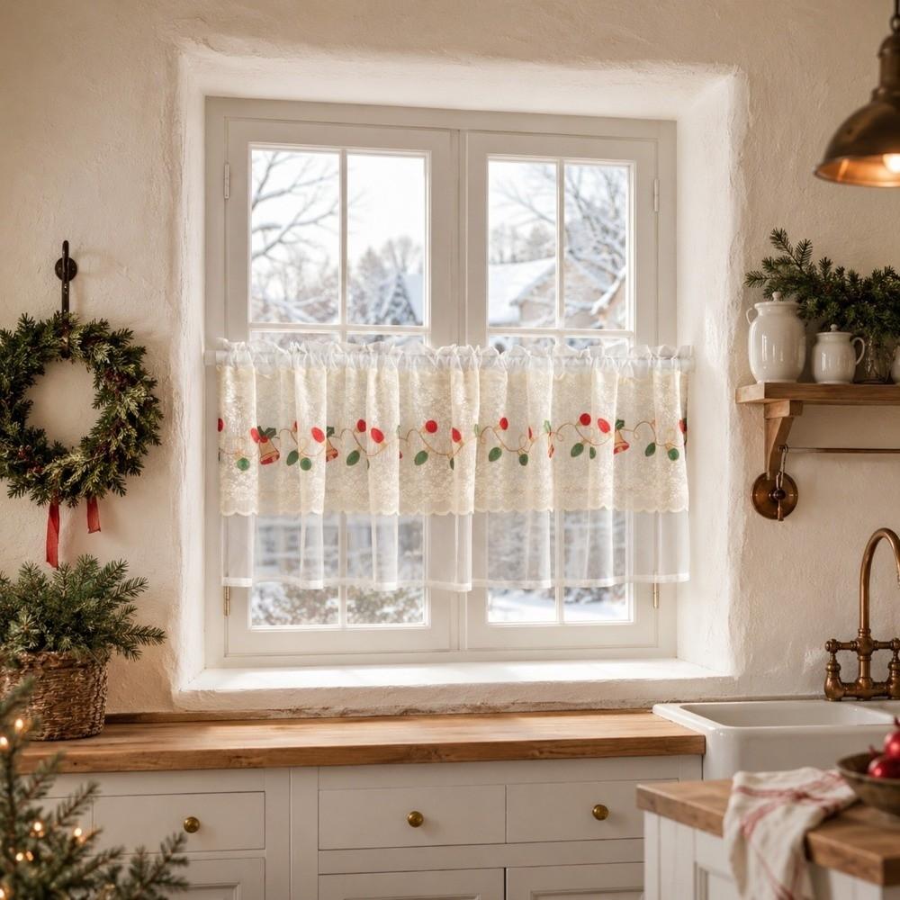 Lace Trim Cafe Curtains Sheer Voile Window Drapes Half Curtains Embroidered Curtains Restaurant
