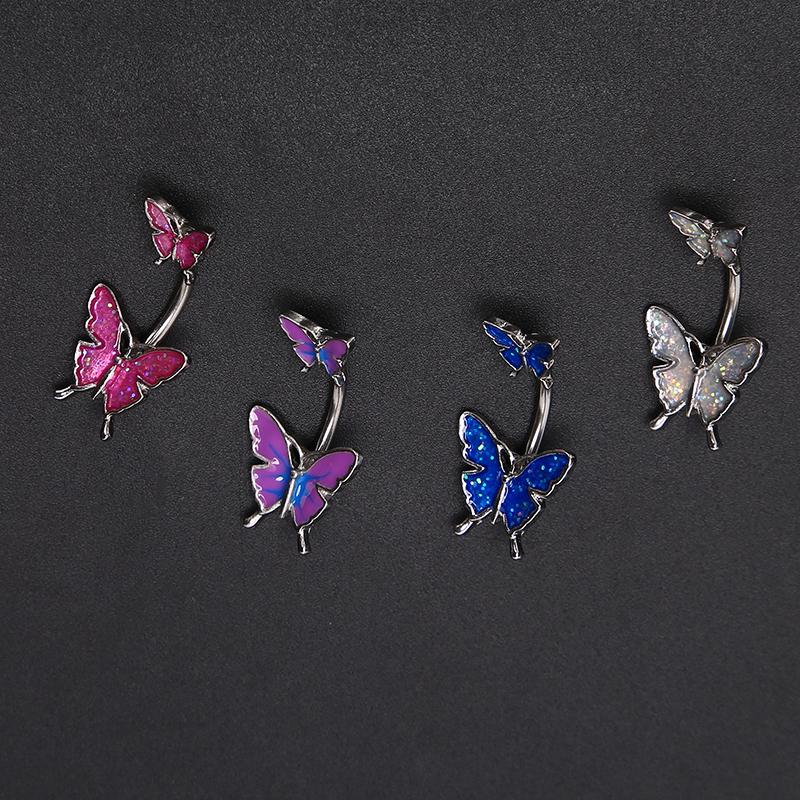 1Pcs 316L Surgical Steel Navel Belly Button Rings Butterfly Barbell Navel Ring