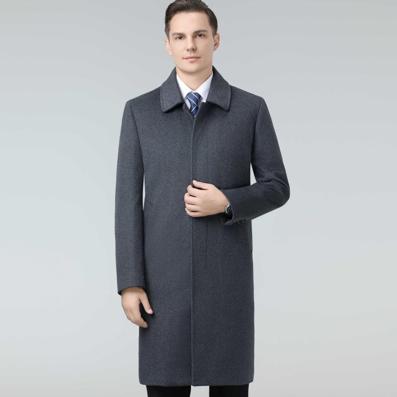 Cashmere Coat Men's Long Knee-length Woolen Down Lining Coat Middle-aged Dad Winter Coat Lapel Thickened Windbreaker