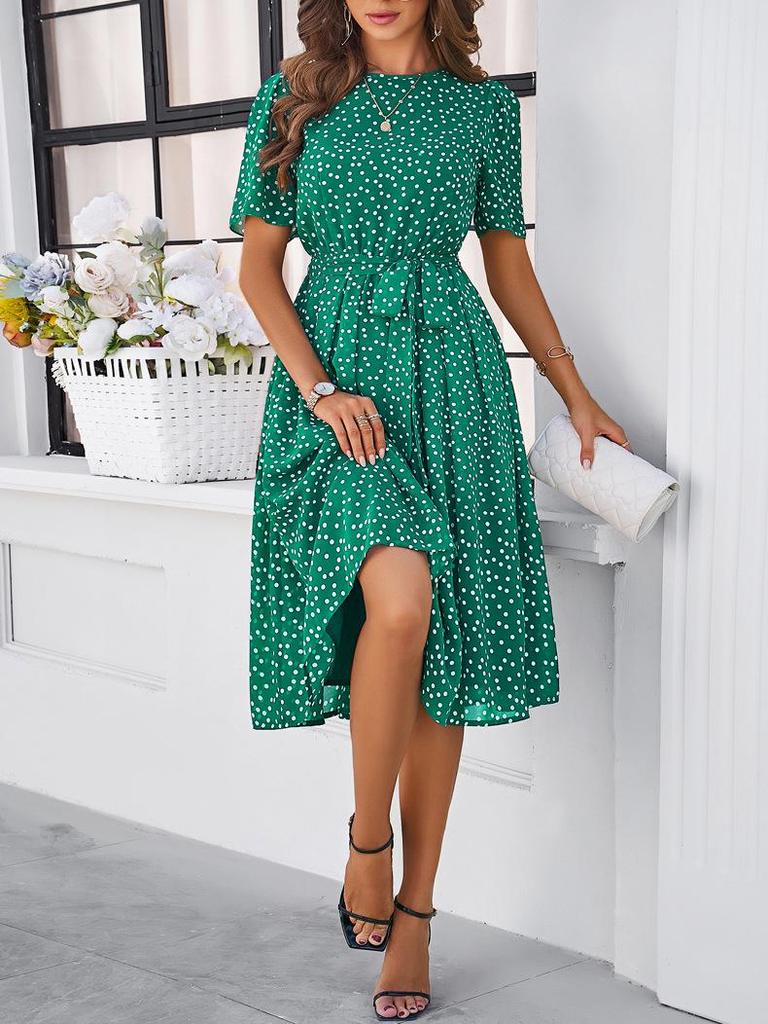 Women's Polka Dot Lace-Up Dress - European & American Spring/Summer  Collection EMA