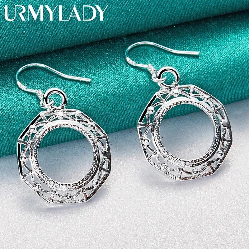 URMYLADY стерлингового серебра 925 пробы восьмиугольные круглые серьги для женщин очаровательные свадебные вечерние модные украшения