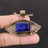 Кулон с граненым синим сапфиром, медный кулон, изящный кулон ручной работы, старинные украшения для подарков, женский кулон, натуральный драгоценный камень, медные украшения