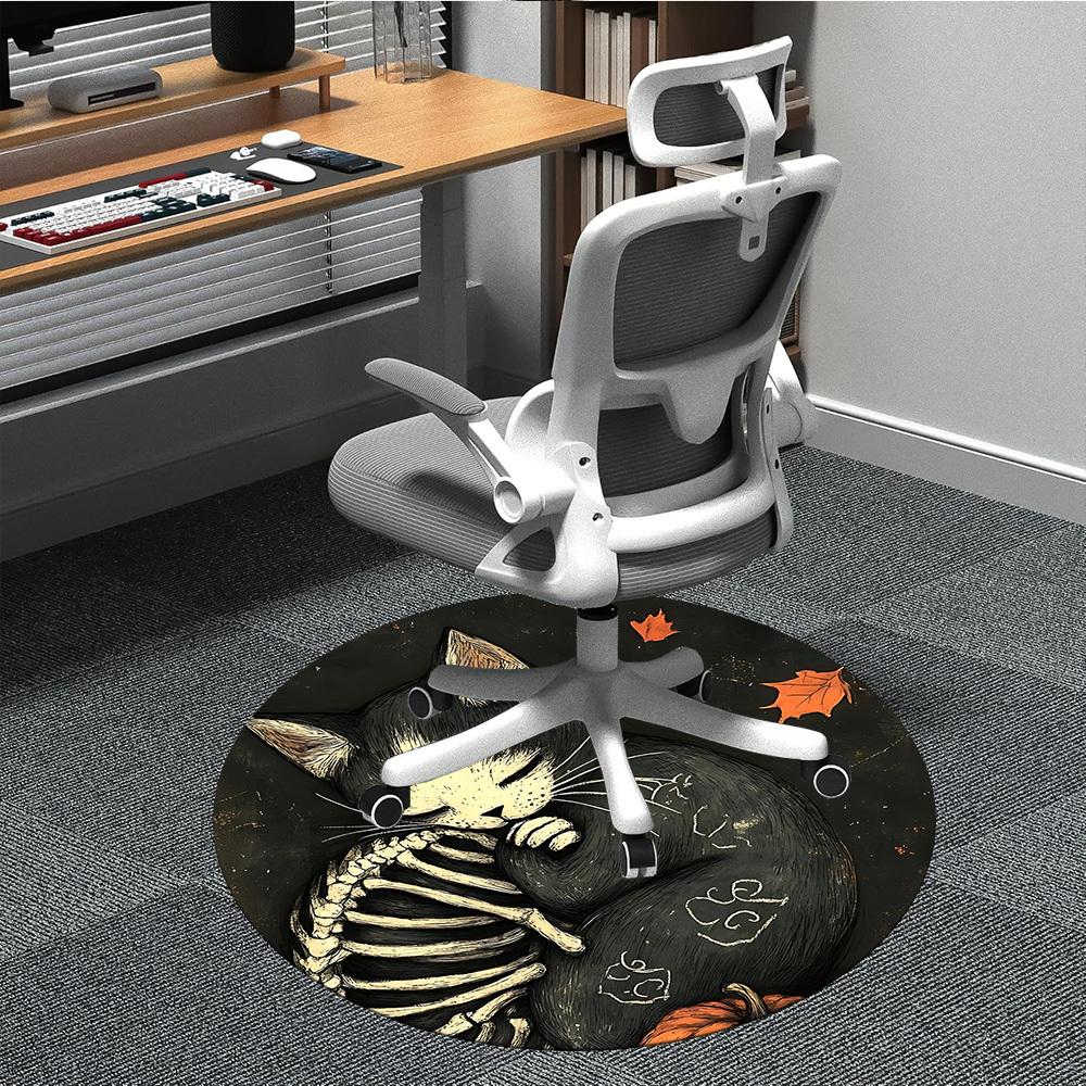 1pc Cat Skeleton Office Round Area Rug, Under Office Chairs Bedroom Living Room Home Decor, Room Deco, Available in Various Sizes 158