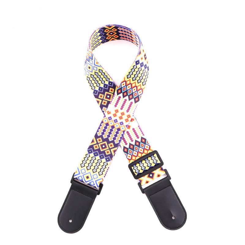 Регулируемый кожаный и тканевый гитарный ремень в этническом стиле с различными узорами для акустических и бас-гитар
