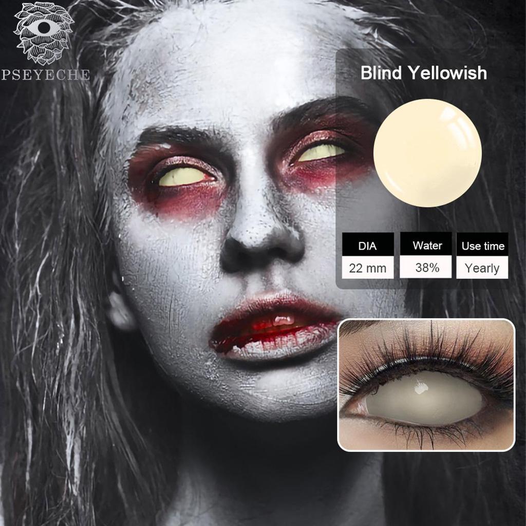 22MM Blind White Sclera Contact Lenses Crazy Yellowish Halloween Contact Lenses All White Mesh Cosplay Eye Contacts Full Eye