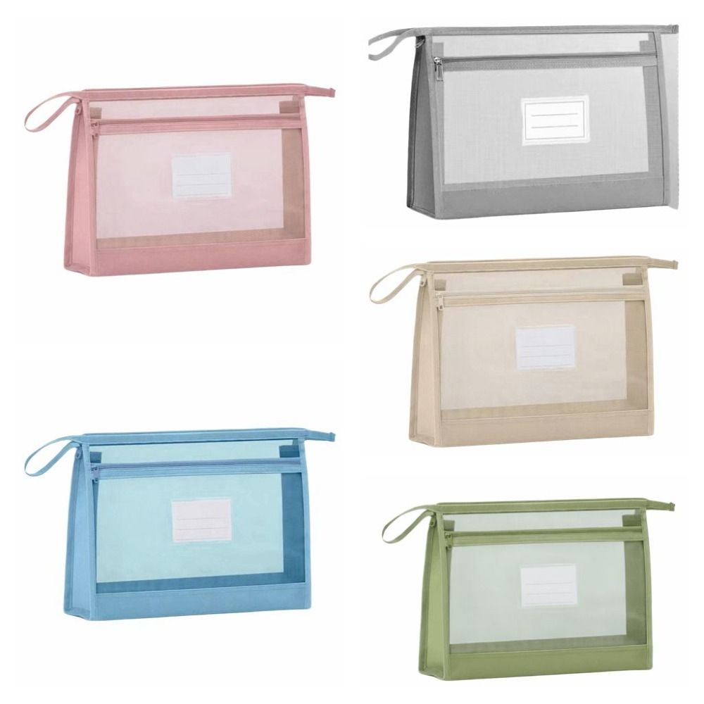 Transparent Mesh File Bag Double Layer Subject File Bag School Handheld Bag Travel