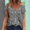 Plus Size Summer Women's T-Shirt Vintage Casual Striped Print Fashion V Neck Pullover Short Sleeve Clothing Loose Daily Tops