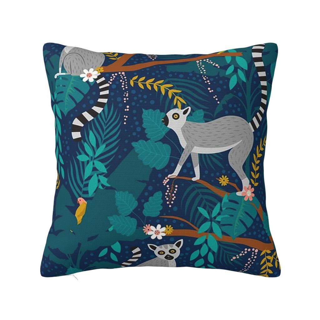 Lemurs In A Blue Jungle Square Pillowcase Pillow Cover Polyester Cushion Zip Decorative Comfort Throw Pillow for Home Sofa