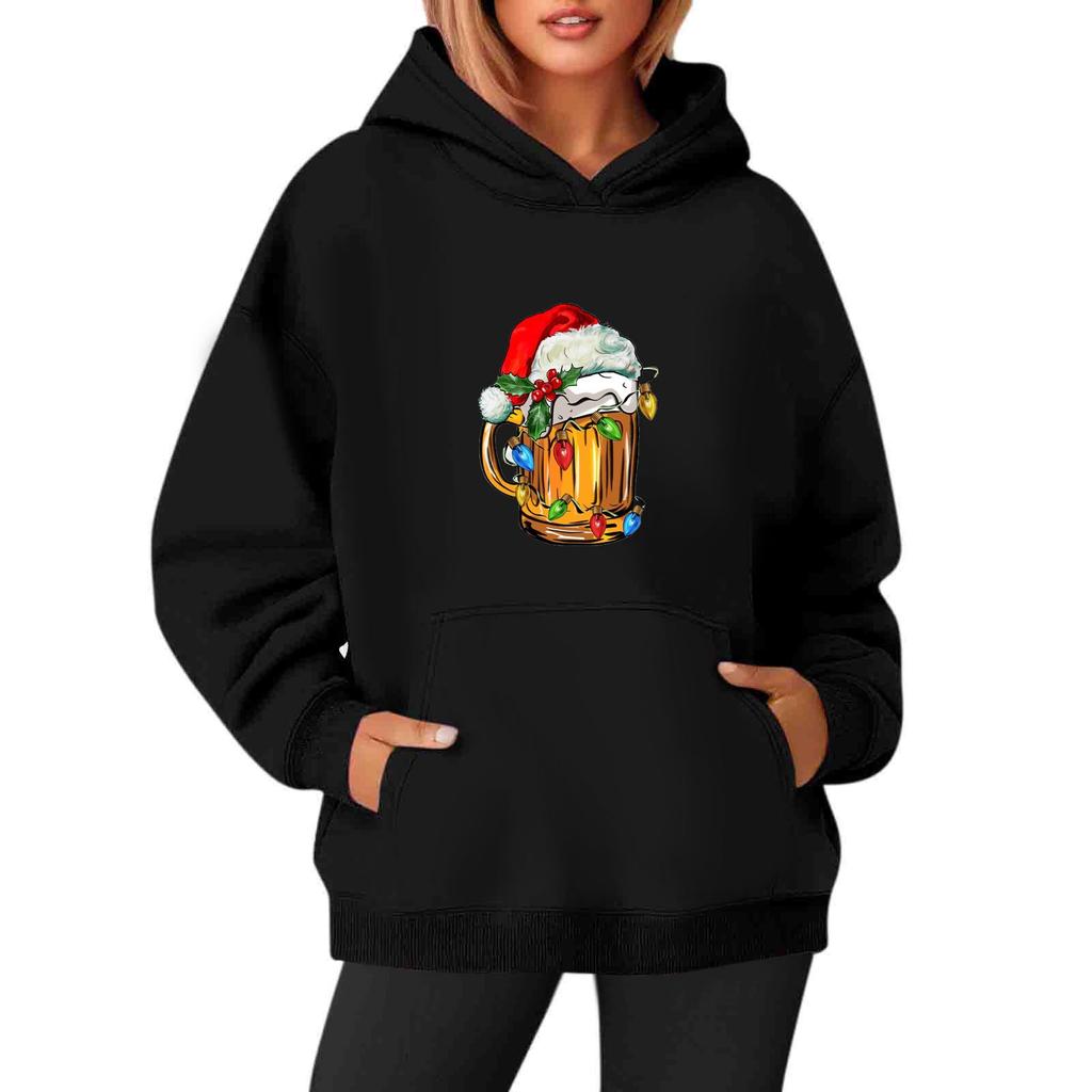 Женские толстовки с круглым вырезом и длинным рукавом с рождественским принтом, однотонная толстовка с капюшоном