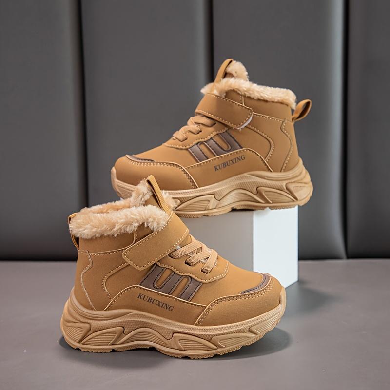 Kids Mid Top Casual Sneakers Faux Fur Trim Solid Color Fabric Upper Lining Insole PVC Sole Magic Tape Closure Boys Girls Aged Under