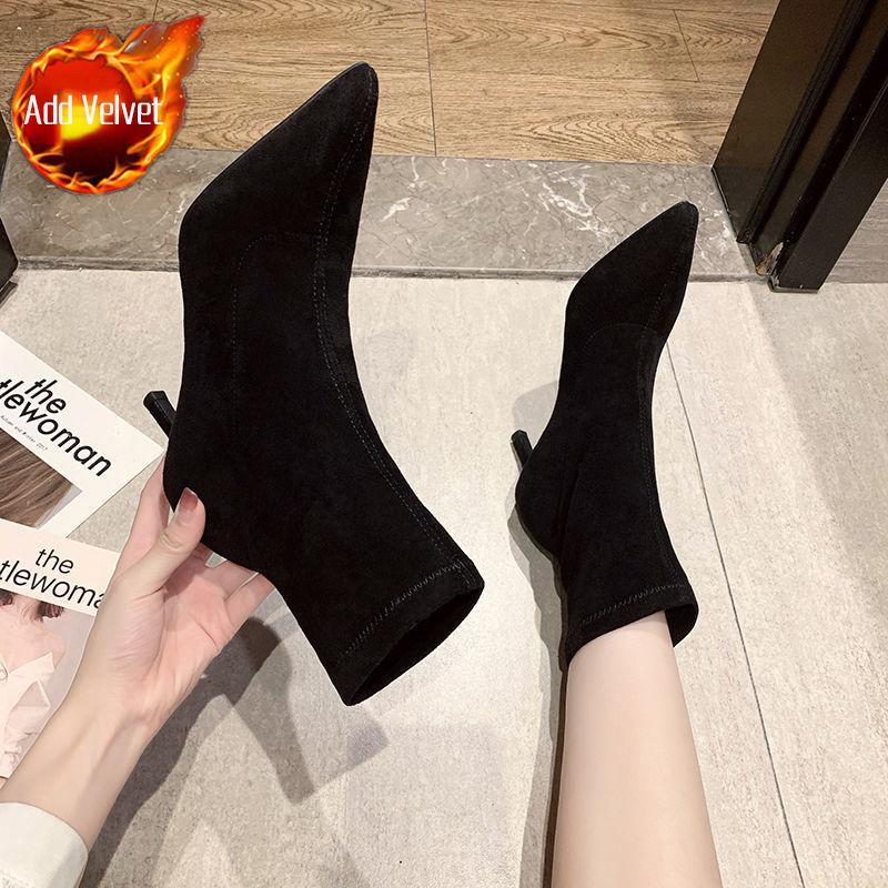 Women's Ankle Boots Elegant With Medium Heels Short Shoes For Woman Elastic Footwear Suede Sock Booties Stylish Y2k Pu Hot