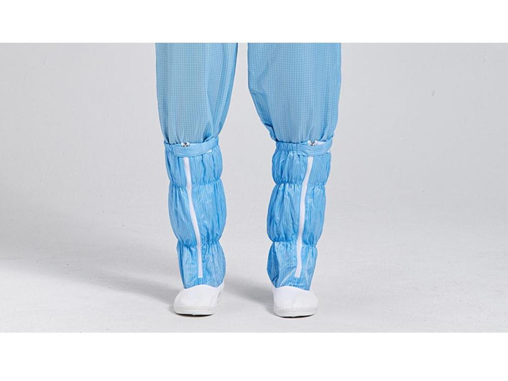 Class 100 Antistatic Cleanroom Suit with Diagonal Zipper, White/Blue