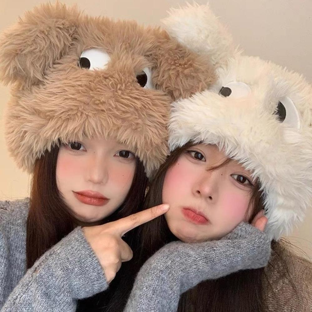 Cute Big Eyes Plush Warm Cap Fluffy Beanies Hat Korean Girl Ear Cover Hats Women