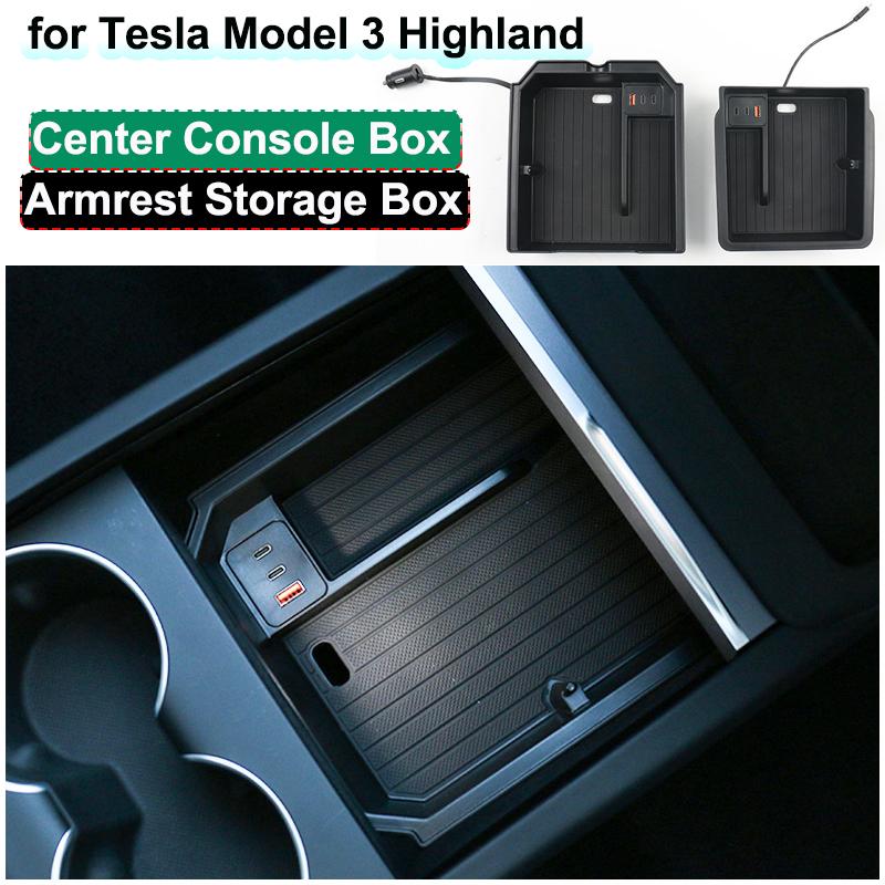 For Tesla Model Y L Juniper 2025 Center Control Armrest Storage Box YL 3 Highland USB Type C Charging Hub Glasses Clip Organizer