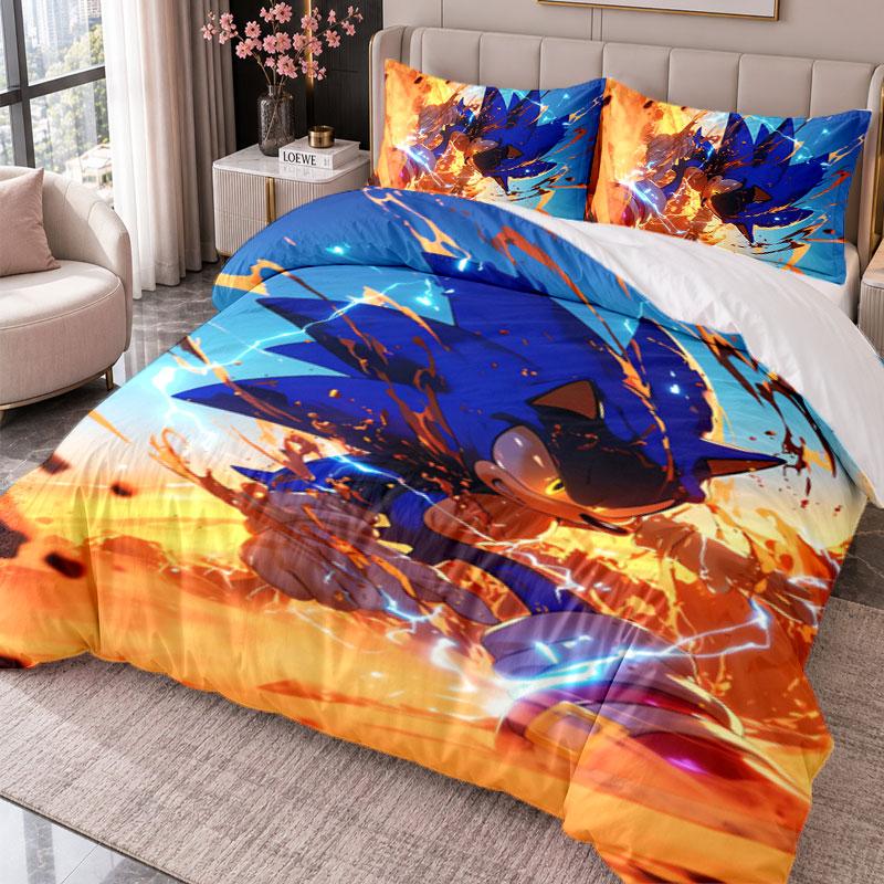 Sonic the Hedgehog 3Pcs Bedding Set Duvet Cover With Two Pillowcases For Bedroom Home Decoration
