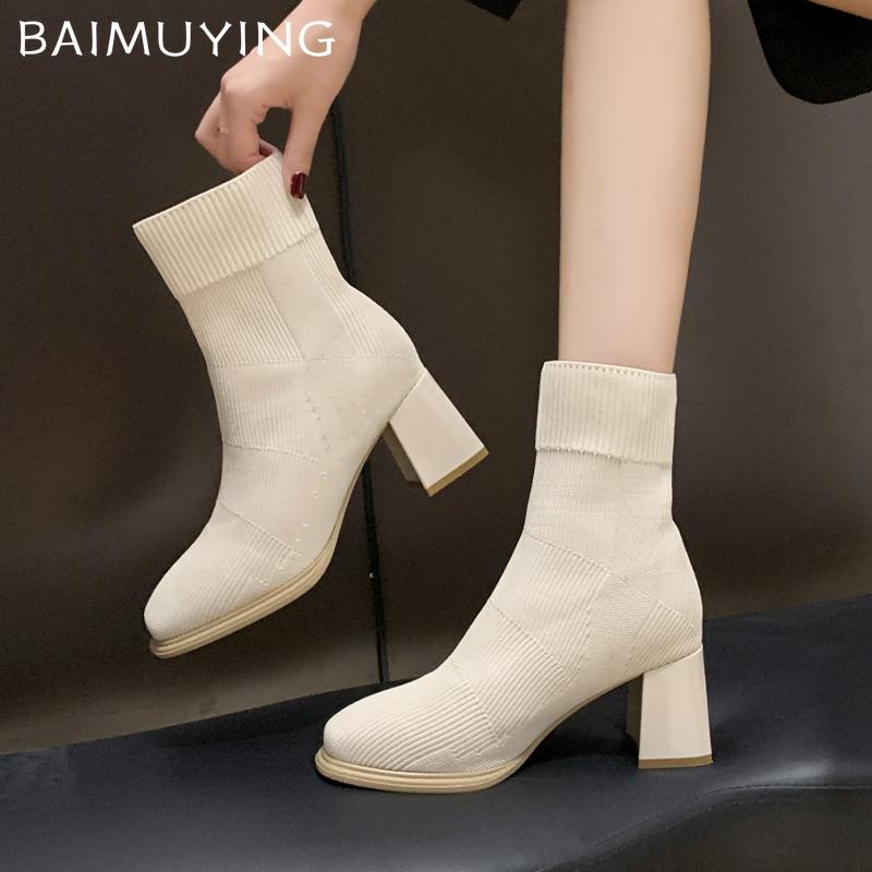 Массивные женские ботильоны-носки, вязаные элегантные туфли на среднем каблуке, тренд 2025 года, зимние новые брендовые дизайнерские туфли-лодочки в готическом стиле Botas De Mujer