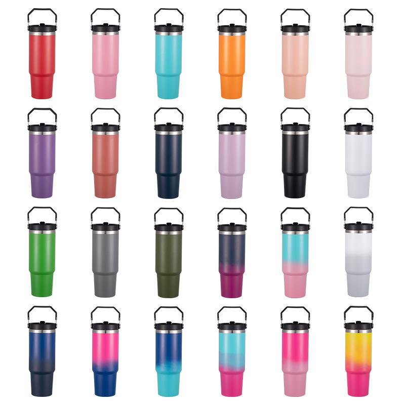 Custom Logo 20oz Double-Wall Stainless Steel Tumbler with Straw Lids Flip Vacuum Insulated and Leakproof for Back to School
