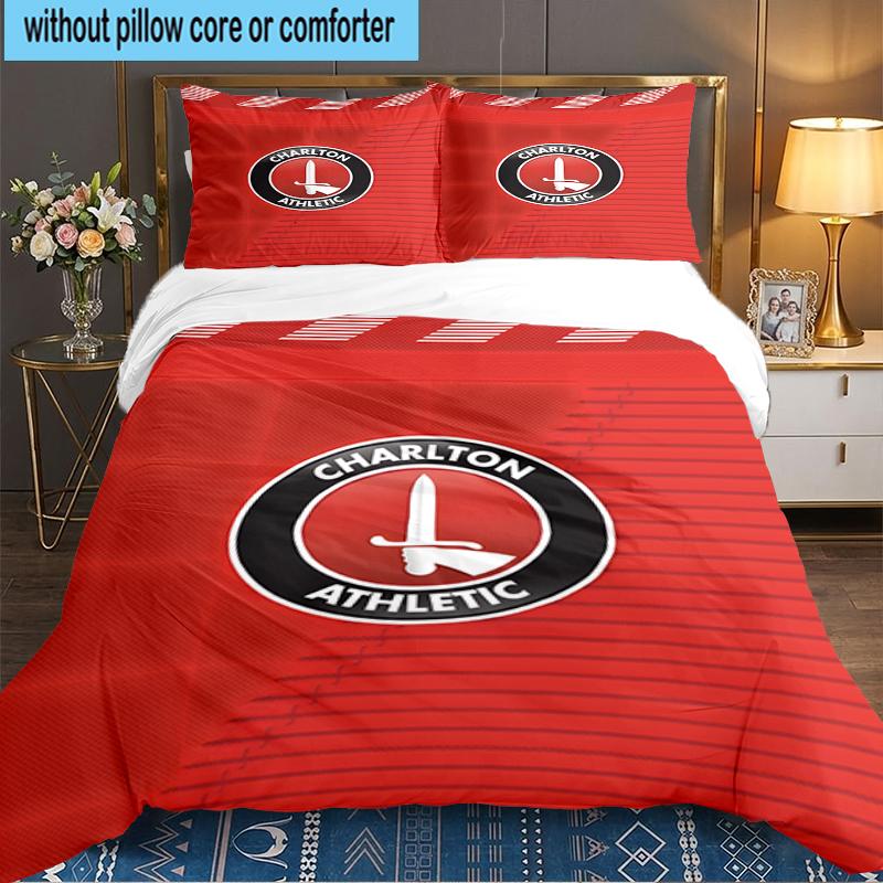 3PCS Football Charlton-Athletic Crest Bedding set,Ideal for1pc Duvet Cover And 2pcs Pillowcases Perfect for Christmas,Ideal for Bedroom, Dormitory