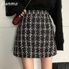 Danmo Plaid Skirt Womens Plus Size Thick Woolen Glitter Tweed Mini Skirt