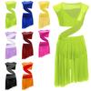 Girls Lyrical Dance Dress Sleeveless Sheer Mesh Asymmetrical Patchwork Design Performance Gown for Stage Shows