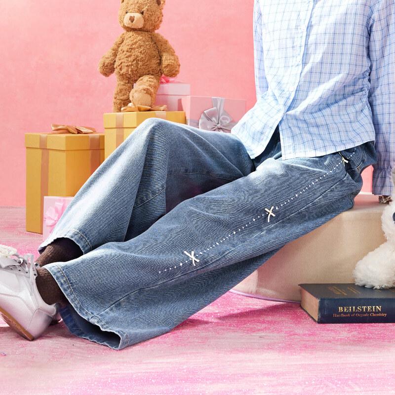 Girls' Bow Accent Straight-Leg Denim Pants