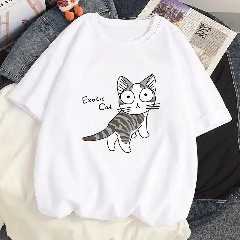 Корейские модные футболки Летняя кавайная футболка Японский мультяшный милый кот Футболка с коротким рукавом Графическая блузка для питомца Уличная одежда