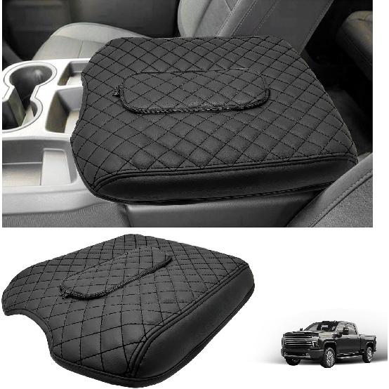 Center Console Cover for Chevy Silverado/GMC Sierra Accessories 2019-2023 2024 2025 2026 Armrest Cover Middle Console Armrest Lid Leather Protector