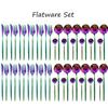 Красочная посуда из нержавеющей стали 4/16/24 шт. Столовые приборы Радуга Кухонная посуда Столовый набор Нож Вилка Ложка Серебро