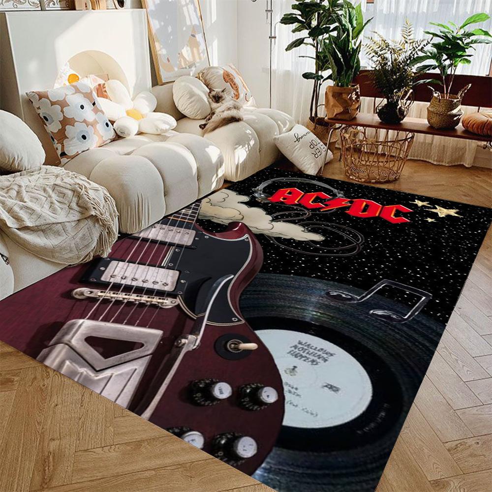 Guitar-Themed Carpet for Living Room Bedrooms Large Flannel Area Rug for Drum Kit Room Anti-slip Floor Mat Washable
