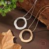New Sand-colored Hollow Ring Snake Bone Chain Pendant, Women's Fashion Versatile Geometric Ring Neck Chain