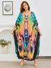 Plus Size Kaftan Multicolored Bohemian Printed Summer Long Beach Dress Women Homewear Outfit Swim Suit Cover Up Loose Caftan