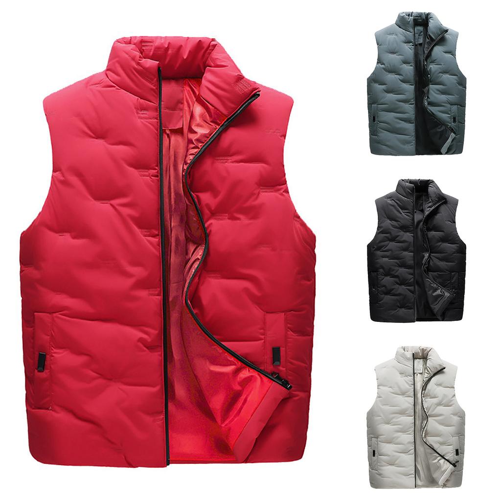 Men Winter Fashion Stand Collar Color Waistcoat Vest Jacket Top Coat