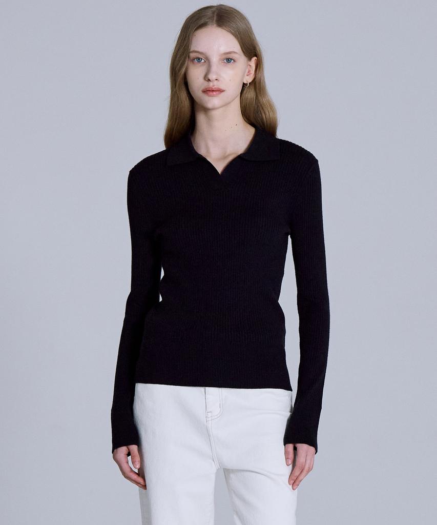 BASIC HOUSE Women'S Collared Long-Sleeve Sweater Navy Lykt7203