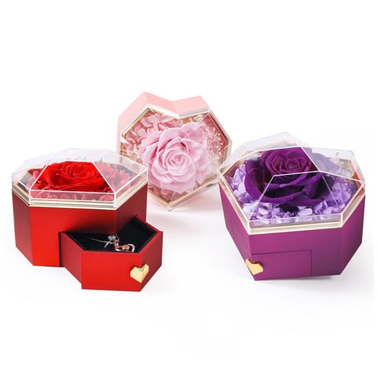 Eternal Rose Necklace Box Gift Acrylic Jewelry Drawer Box Preserved Roses Christmas Jewelry Case Mother Day Jewelry Box