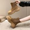 Мода Мода Универсальный Однотонный Женские Ботинки Толстая Подошва Круглый Носок Ботильоны Женская Меховая Панк Готическая Обувь