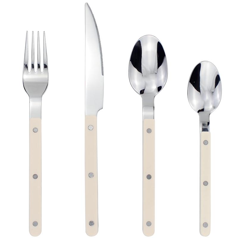 LUCF Classic Elegant Resin Rivets Handle Style Stainless Steel Western Cutlery 4 In 1 Set Delicate Utensils Dinnerware For Home4