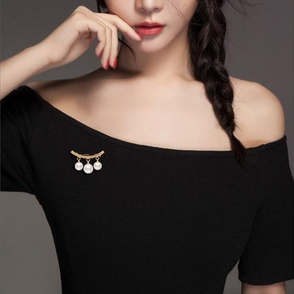 Simple Pearl Cute Brooch Women's Accessories Anti-light Brooch, Popular New Brooch Collar Pin Jewelry