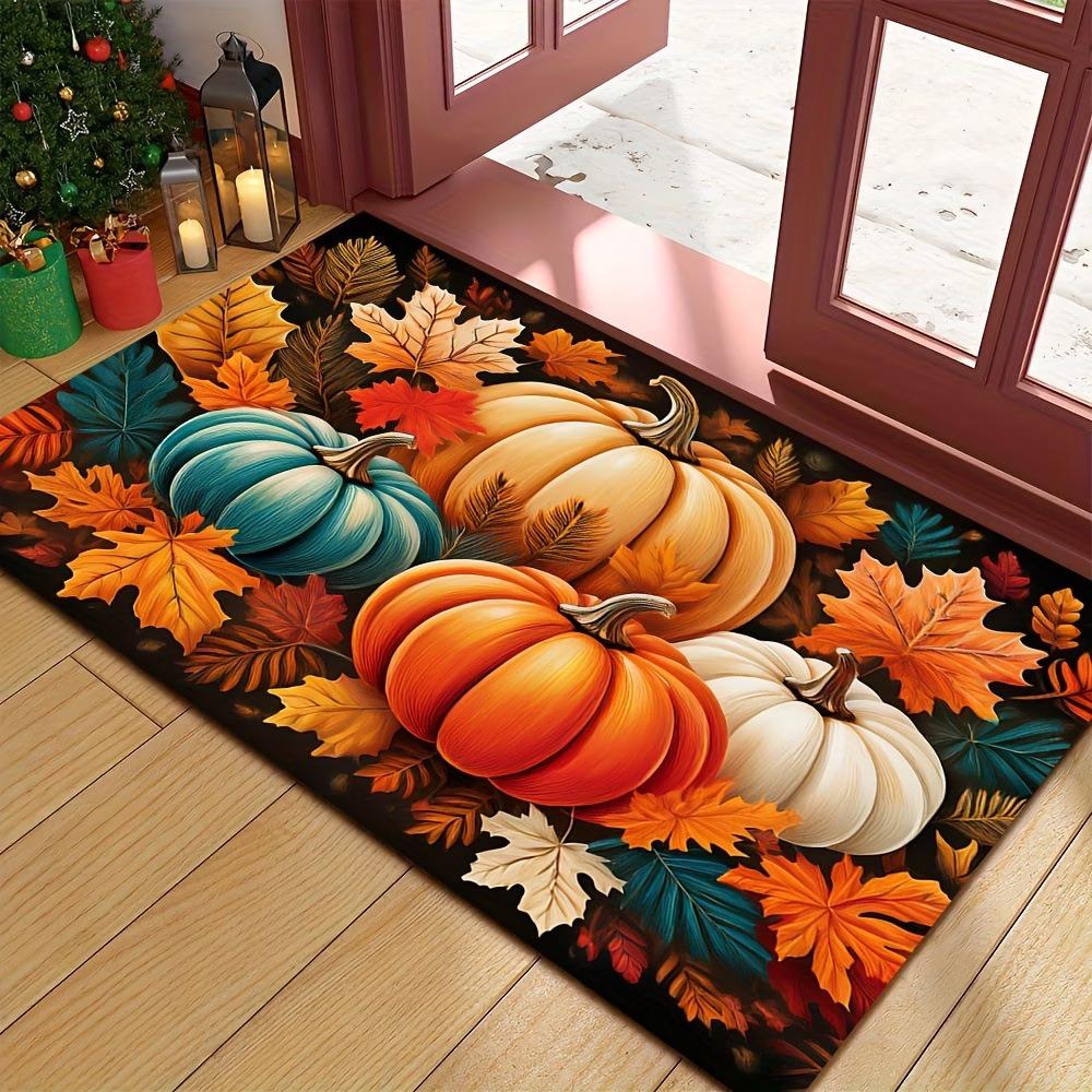 2D Flat Print Holiday Rug Non-Slip Fall Doormat Festive Vibes Welcome Doormat Thanksgiving
