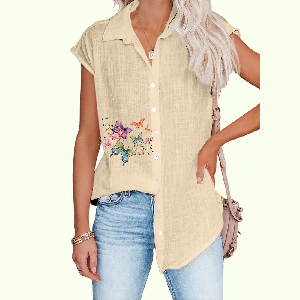 Женская модная рубашка без рукавов с принтом, повседневная, тонкая, с принтом, женская блузка на пуговицах