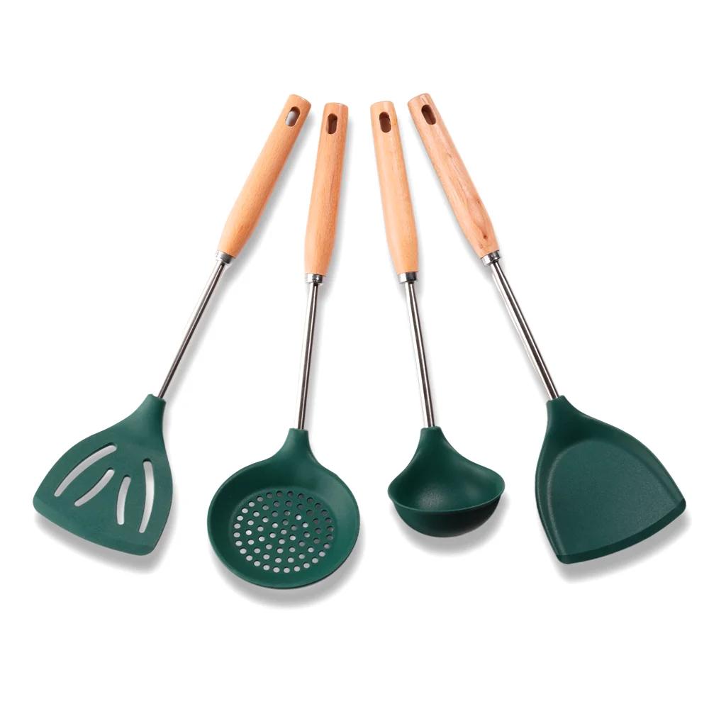 4 шт. Высококачественная силиконовая кухонная утварь, кухонные принадлежности, термостойкая лопатка, лопатка для переворачивания, дуршлаг, лопатка, кухонные аксессуары