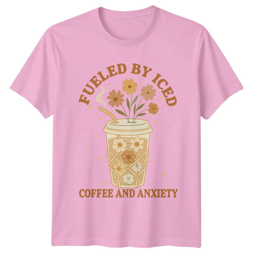 Fueled By Iced Coffee And Unisexs TShirt Boho Floral Coffee Humor
