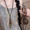 New Chinese Style Feather Leaf Pendant Necklace Vintage Sweater Chain Long Ropse Necklace  Women