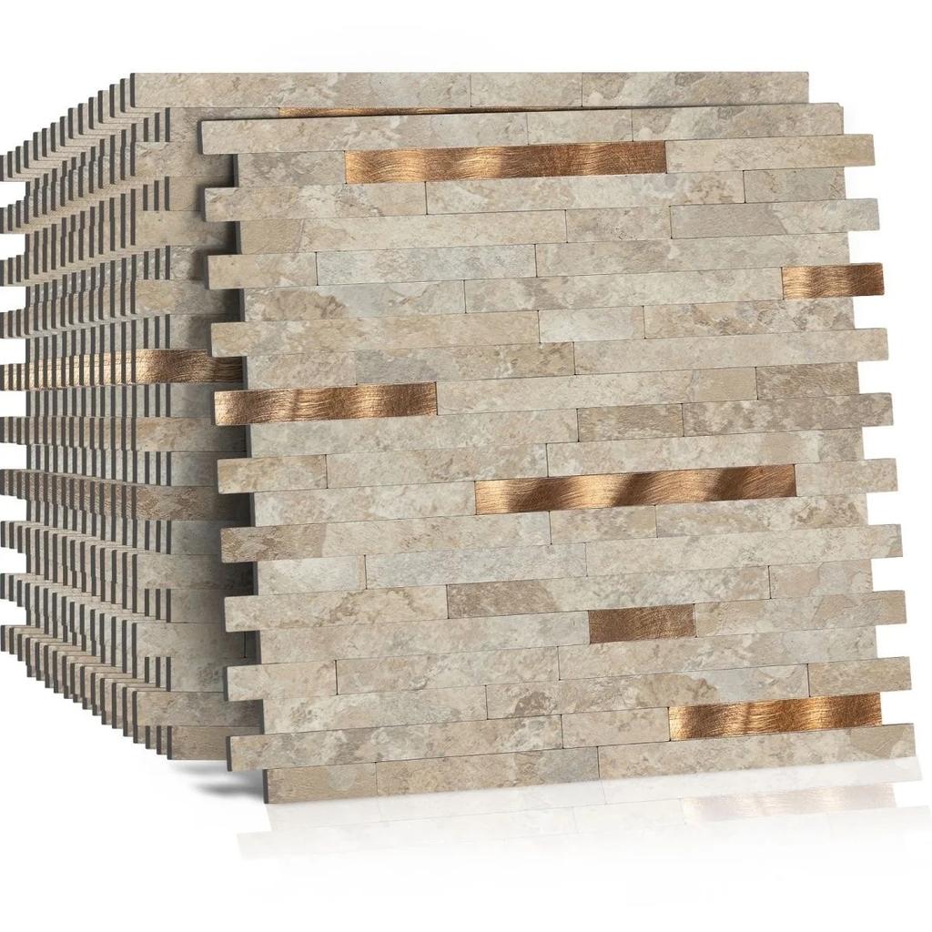 1 шт. Мозаичная настенная плитка Отклеивающаяся самоклеящаяся Водонепроницаемая Алюминиевая прямоугольная Кухонная плитка для ванной Фартук Огнеупорная стена