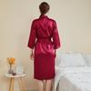 Женская атласная домашняя одежда весна-осень, сексуальная пижама, халат с длинным рукавом, однотонный банный халат со шнуровкой