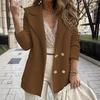 Women's Long Sleeve Tweed Double Breasted Blazer Jacket Notched Lapel Ribbed Open Front Fall Coat with Pockets